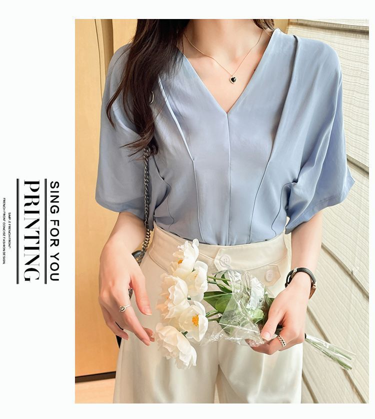 tシャツ ス ブラウス レディース 半袖 Vネック 薄い 通気性 綺麗 大人 ファッション 無地 OL カジュアル シンプル tシャツ レディース Vネック ブラウス トップス OL 夏服 半袖