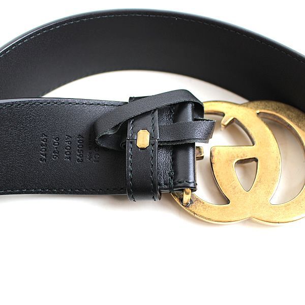グッチ ベルト ブラック 黒 GGマーモント ゴールド GUCCI 90 新品同  