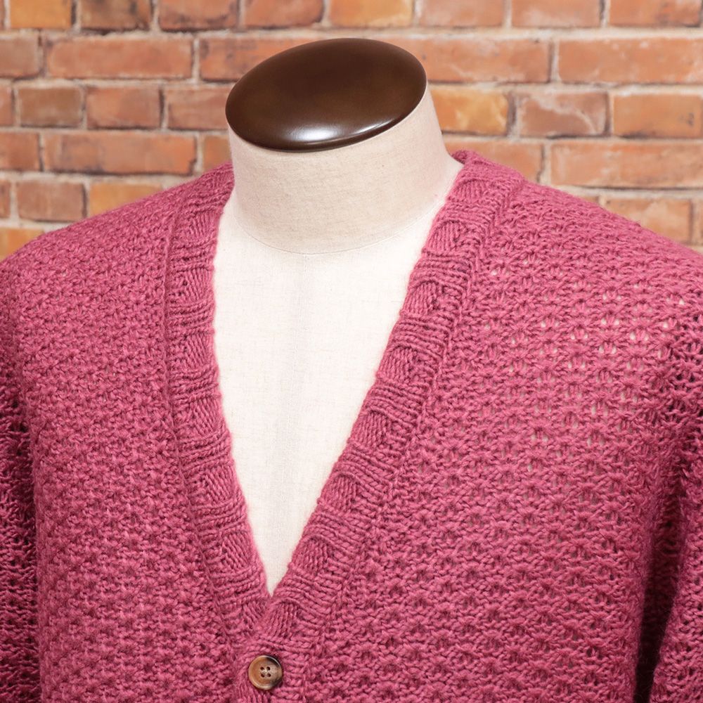 25AW GAUDI Lサイズ ニットカーディガン C521GU53034 変わり編み Vネック ローゲージニット インポート 今季 メンズ ガウディ ピンク mc358