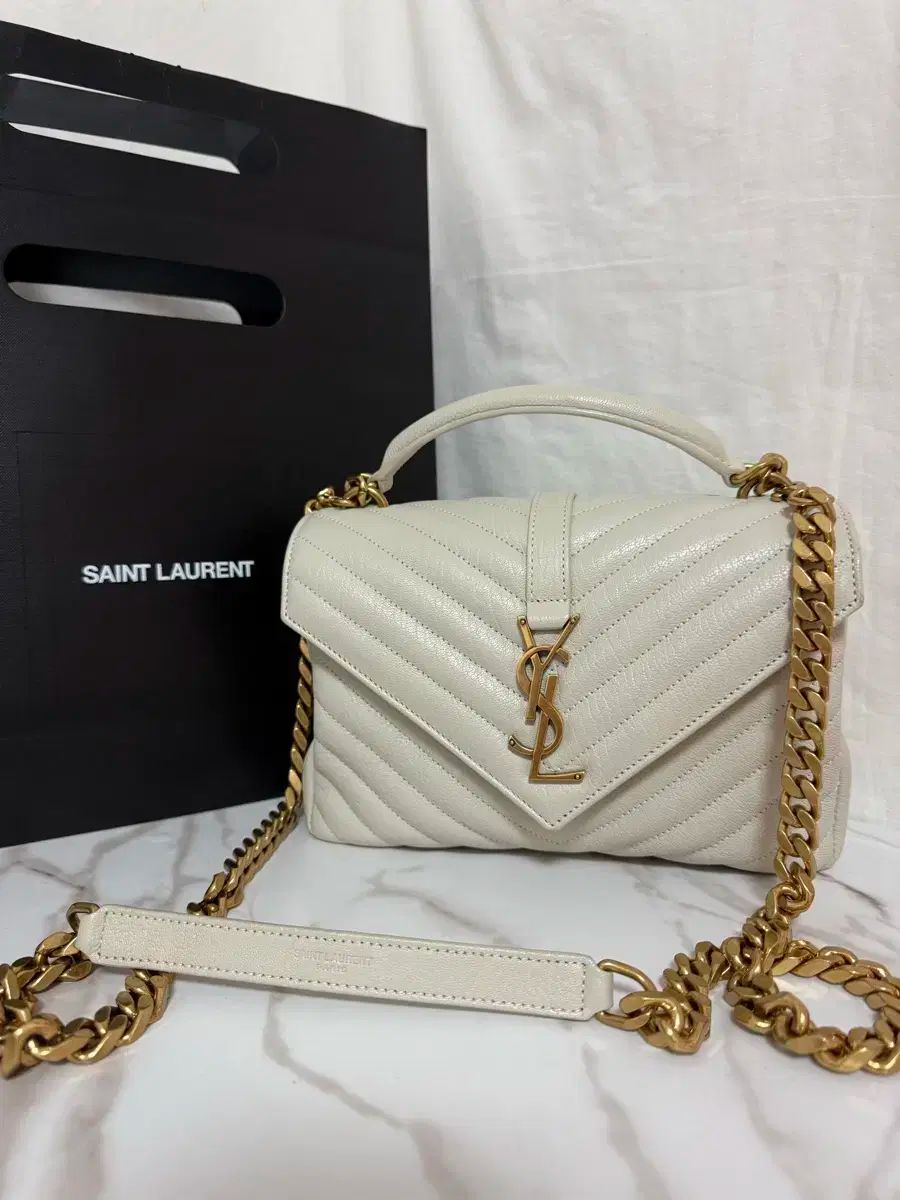 Saint Laurent サンローラン カレッジ 金具 チェーン サッチェルバッグ ヴィンテージ ブラン ミディアム