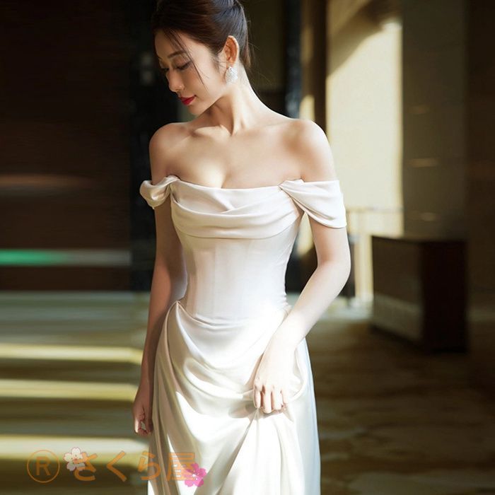 オフショルダーチュール マーメイドドレス前撮り結婚式 M フォト婚 オフショルダーチュール マーメイドドレス前撮り結婚式 M フォト