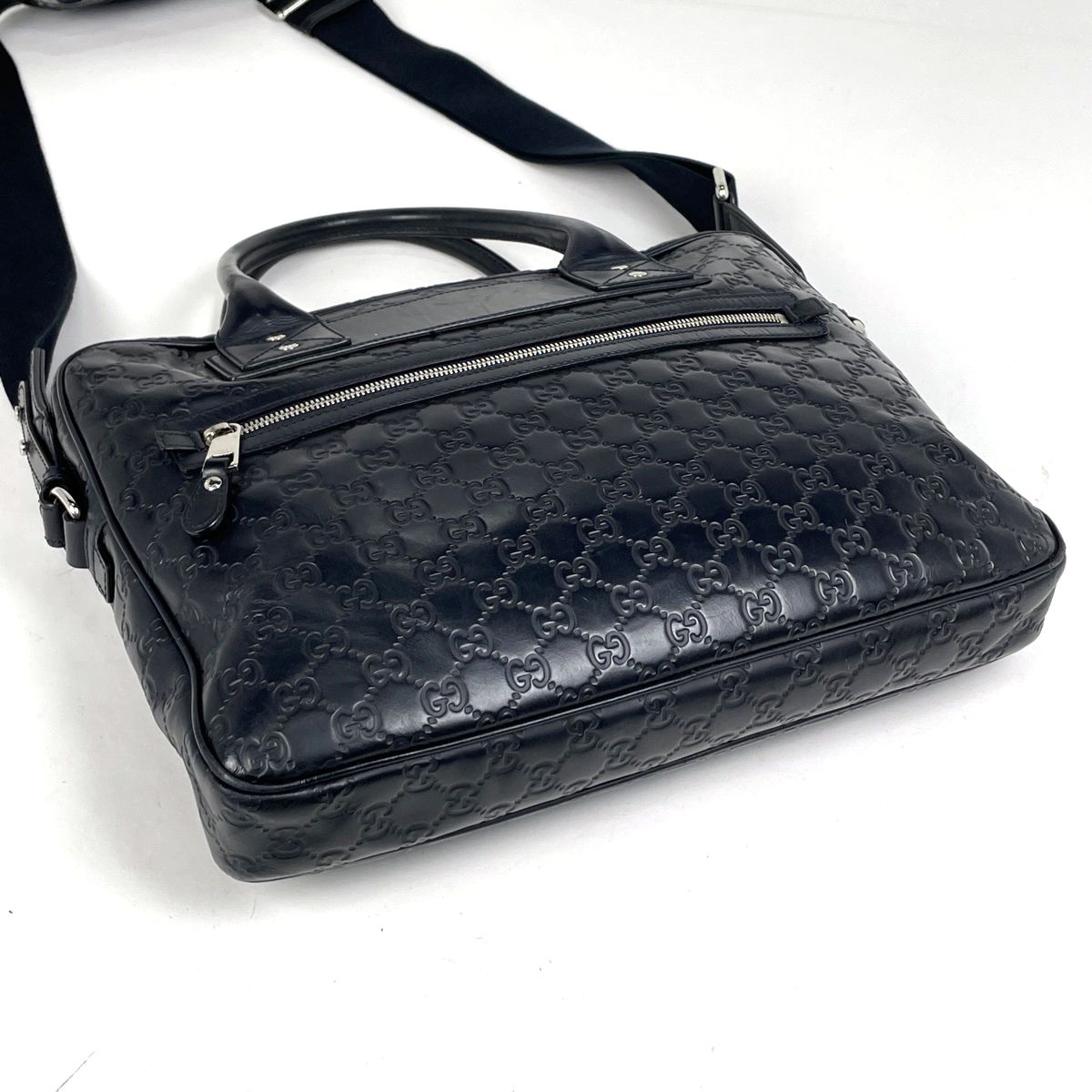 グッチ GUCCI グッチシマ ビジネスバッグ ロゴ 2WAY ショルダーバッグ ブリーフケース ビジネスバッグ シマレザー ネイビー 328937 メンズ