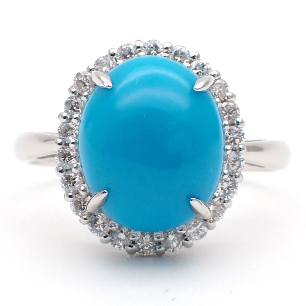 Pt900 プラチナ トルコ石 3.61ct ダイヤモンド 0.31ct 指輪