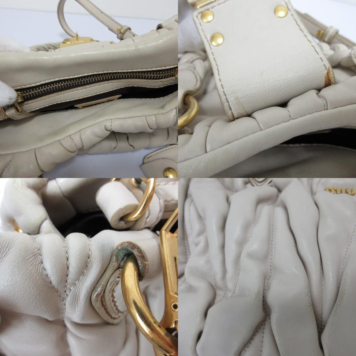 【高級レザー❗️】miumiu マテラッセ ハンドバッグ アイボリーレザー miu ミュウミュウ ショルダーバッグ マテラッセレザー