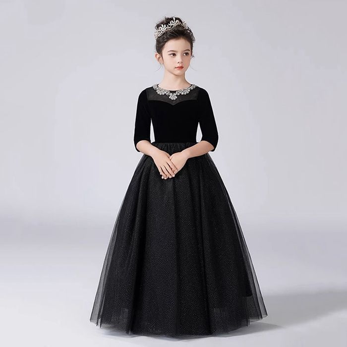 子供 ドレス こども 子供ドレス 発表会 結婚式 フラワーガール ブラック シンプル 上品 中学生 高校生 子ども キッズ 子供ワンピース ジュニアドレス 女の子撮影 七五三jiuerjiuzi 01