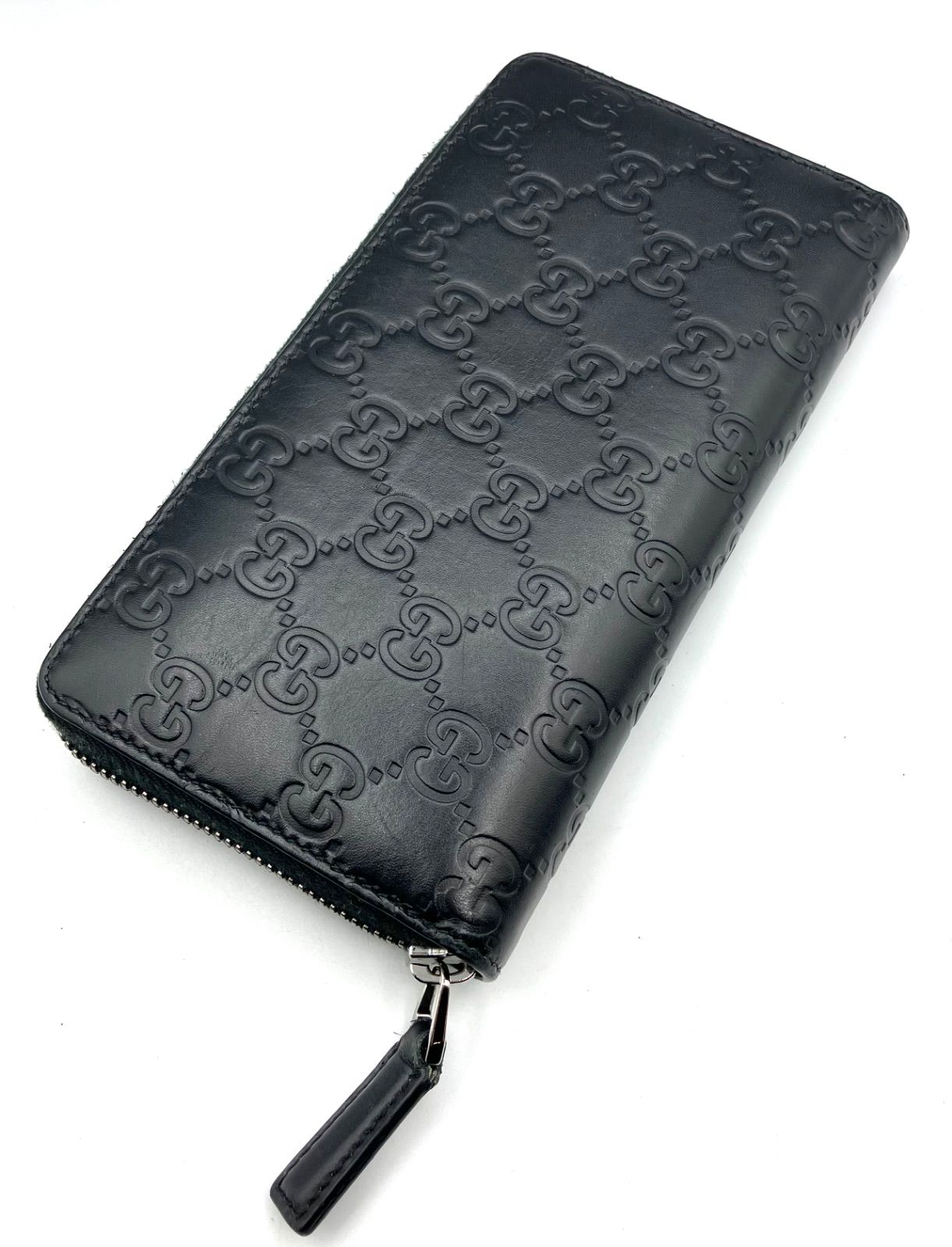 鑑定済み 正規品 GUCCI グッチ グッチシマ ラウンドファスナー 長財布 レザー ブラック 307987