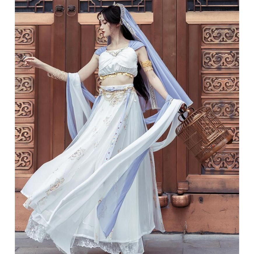 中華コスプレ衣装 アラビアン衣装 敦煌古典舞踊ダンス衣装 チャイナ風 華流 コスチューム11点セット 古代 宮廷踊り ダンス衣裳 チャイナ服