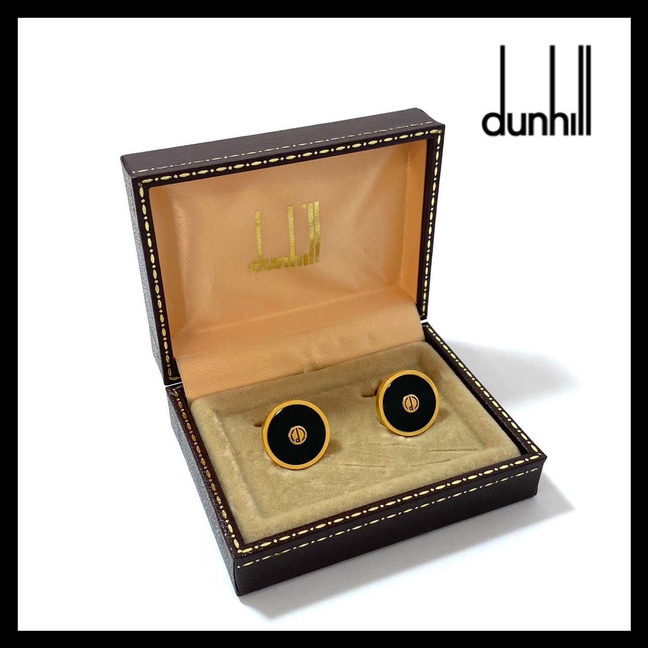 FU【dunhill】dロゴ カフス オニキス ブラック/黒 ゴールド/金カラー