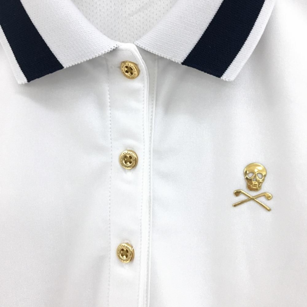 美品】マークアンドロナ 半袖ポロシャツ 白×ネイビー スカル 後身頃