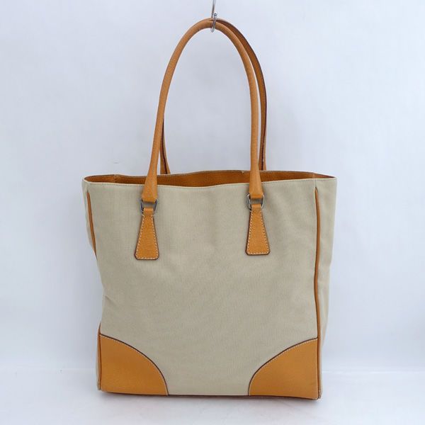 PRADA / プラダ □トートバッグ キャンバス レザー メタル ベージュ 