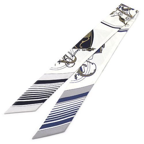 エルメス スカーフ HERMES シルク ツイリー WASHINGTON'S CARRIAGE ホワイトxネイビー レディース JJS02705