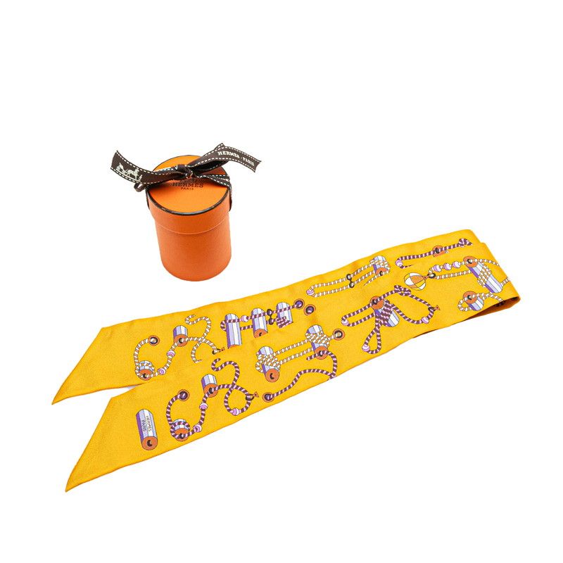 エルメス ツイリー Cordages コルダージュ オレンジ パープル マルチ  