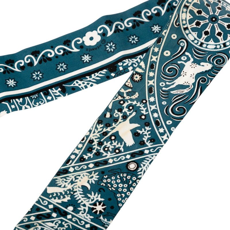 エルメス ツイリー Peuple du Vent 風の民 ブルー ブラック ホワイト シルク レディース HERMES 1-0229961