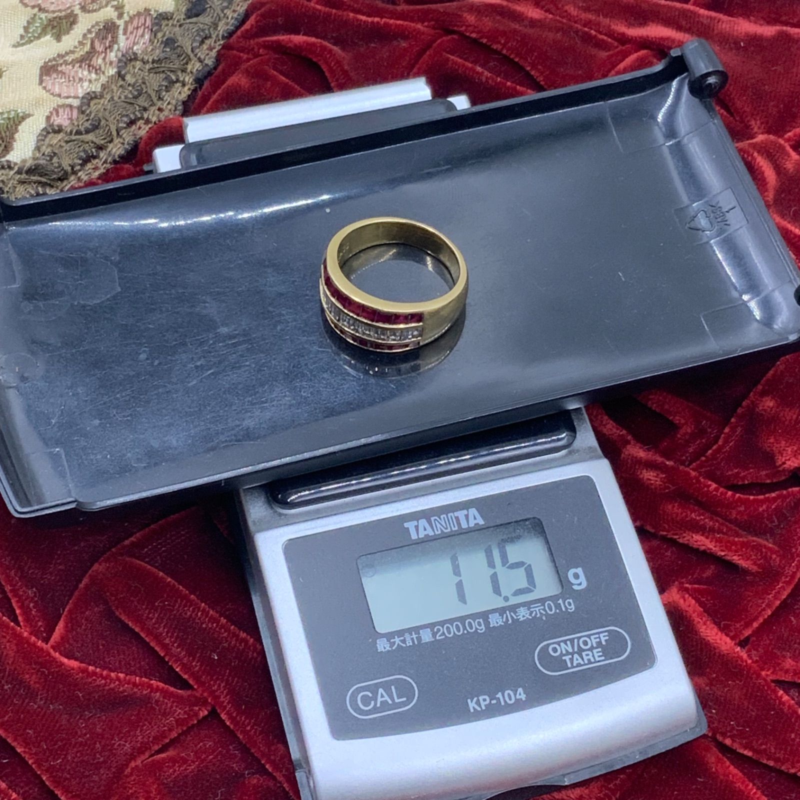 K18 ルビー ダイヤモンドリング バゲットダイヤ 11.5g 約19.5号