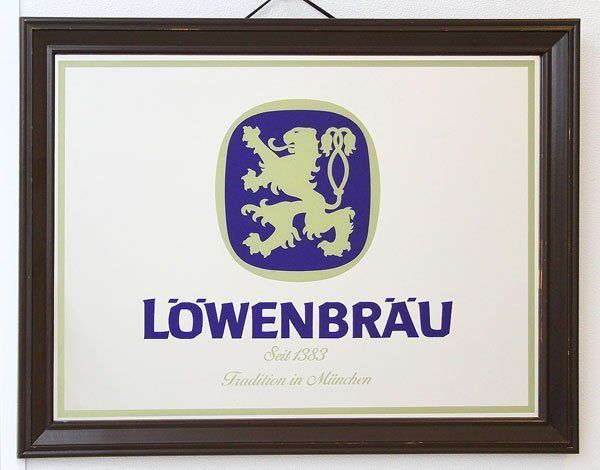 Löwenbräu レーベンブロイ 大型パブミラー　木製フレーム　ビンテージ LOWENBRAU ビンテージ パブミラー ｜ glow ANTIQUES