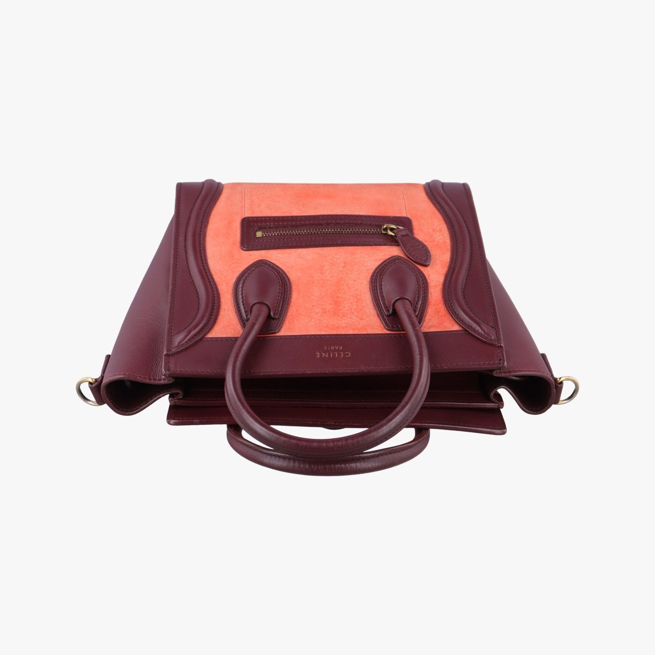 【美品】CELINE セリーヌ ラゲージ マイクロショッパー　レッド✖️ブラウン セリーヌCelineラゲージナノショッパーオレンジ×ワインレッド