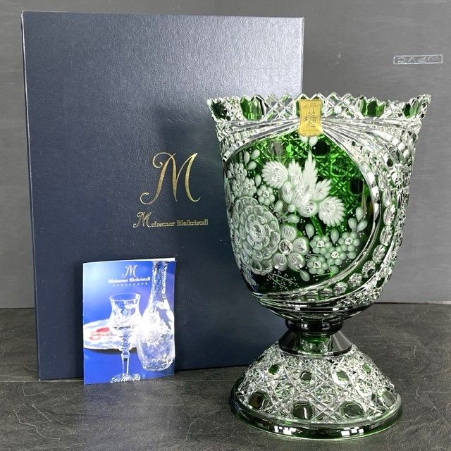 Meissen crystal マイセン 一輪挿し 花瓶 グリーン 美品 マイセン マイセンクリスタル 色被せ花瓶 一輪挿し 高さ約23cm