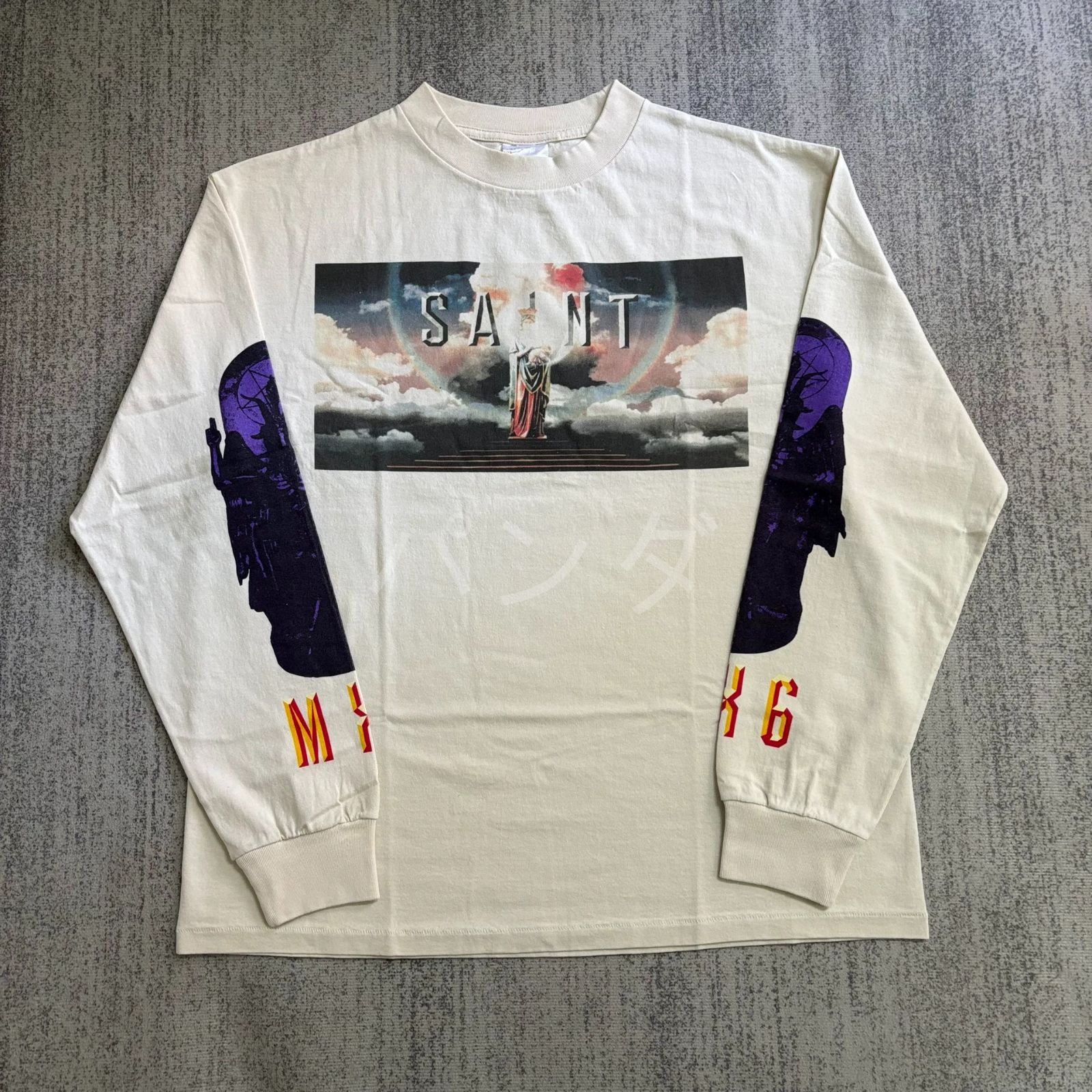 SAINT MICHAEL セントマイケル PICTURES ロンT Mサイズ ヴィンテージ加工 人気モデル ロゴプリント 長袖Tシャツ Z161