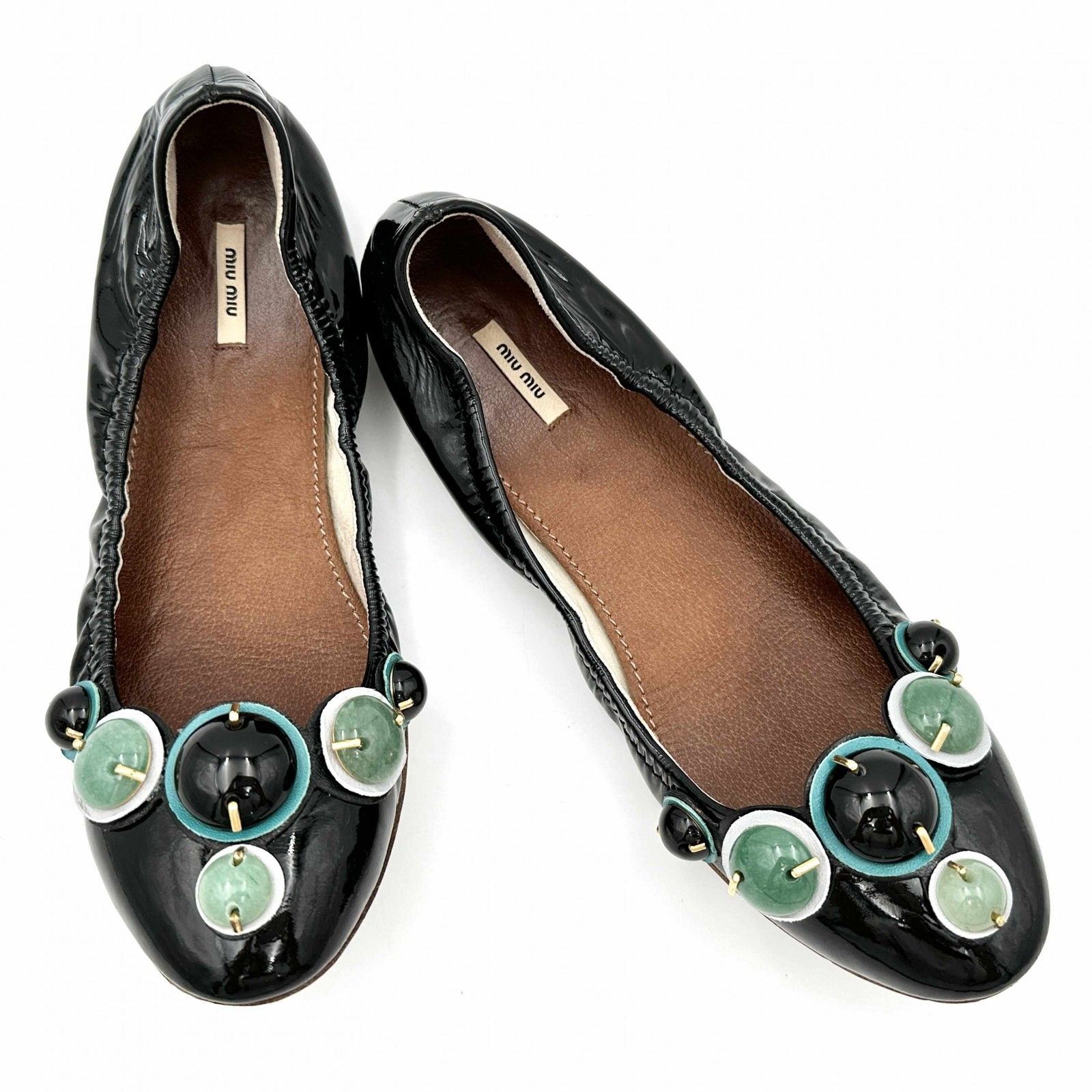 MIU MIU ミュウミュウ☆バレエシューズ　ストーン　新品 □激レア□ miumiu バレーシューズ ストーン ブラック 1355T