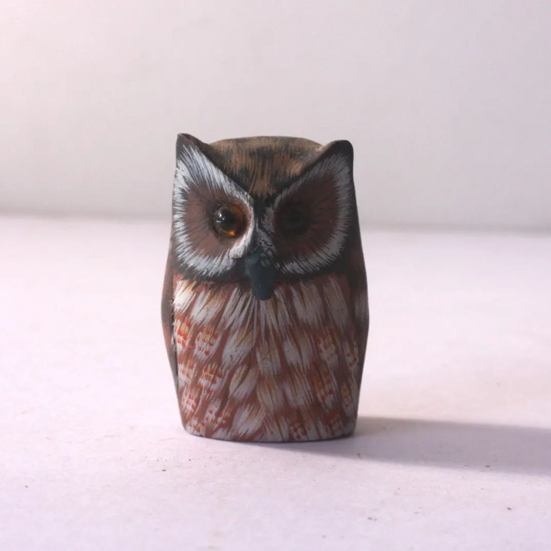 ★超美品★木彫り梟【縁起物】★ 「福来朗」「不苦労」 木彫り フクロウ 置物 縁起物 不苦労 木製