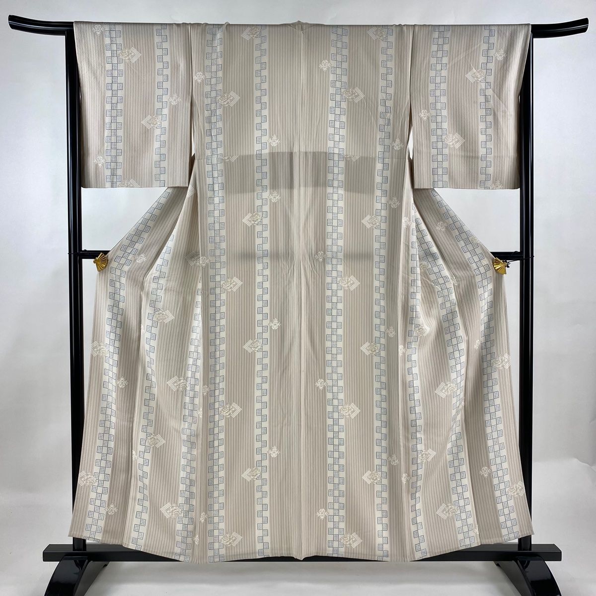 小紋 身丈157.5cm 裄丈64.5cm M 単衣 草花 花唐草 紋意匠 灰色 正絹  