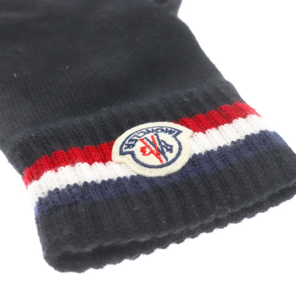 MONCLER (モンクレール) トリコロール ウール グローブ 手袋 ブラック
