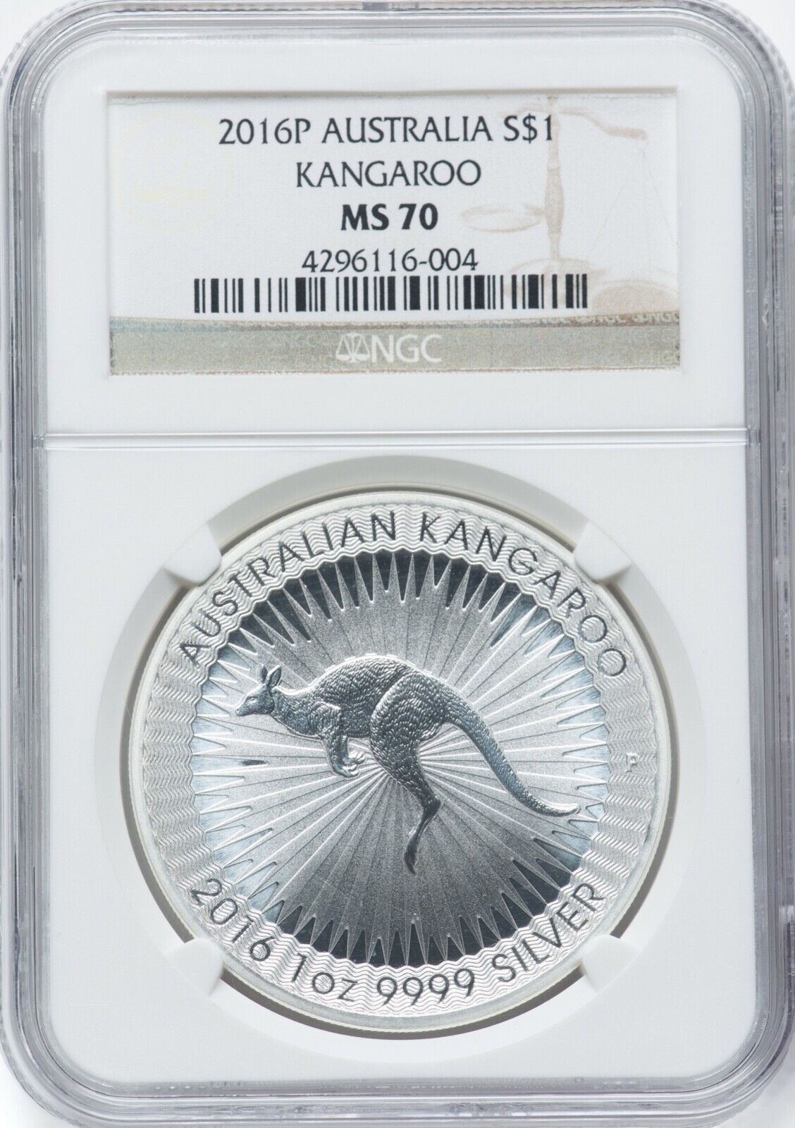 ATRALIA 2016-P KANGAROO $1 SILVER COIN UNCIRCULATED NGC CERTIFIED MS70