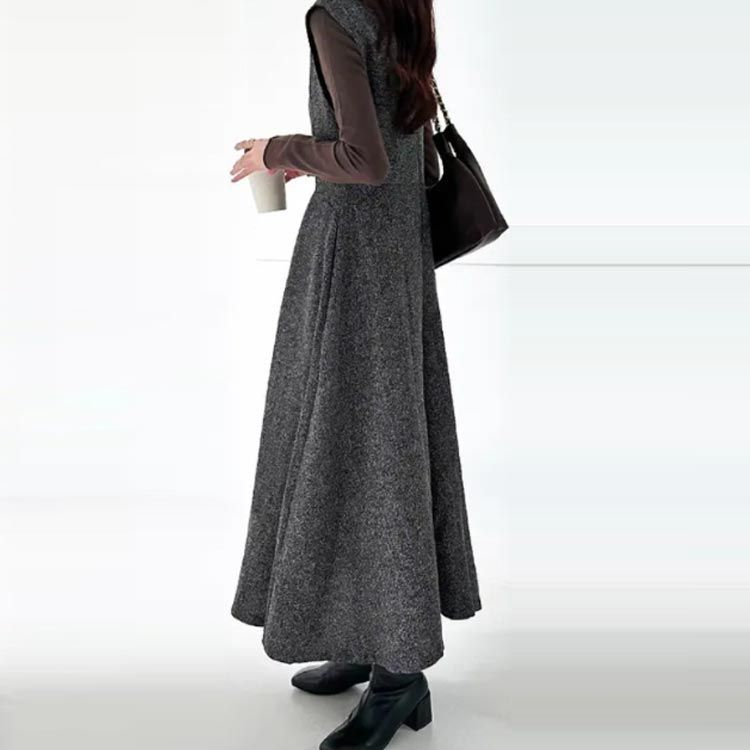 ノースリーブ ジャンパースカート Vネック ジャンパースカート