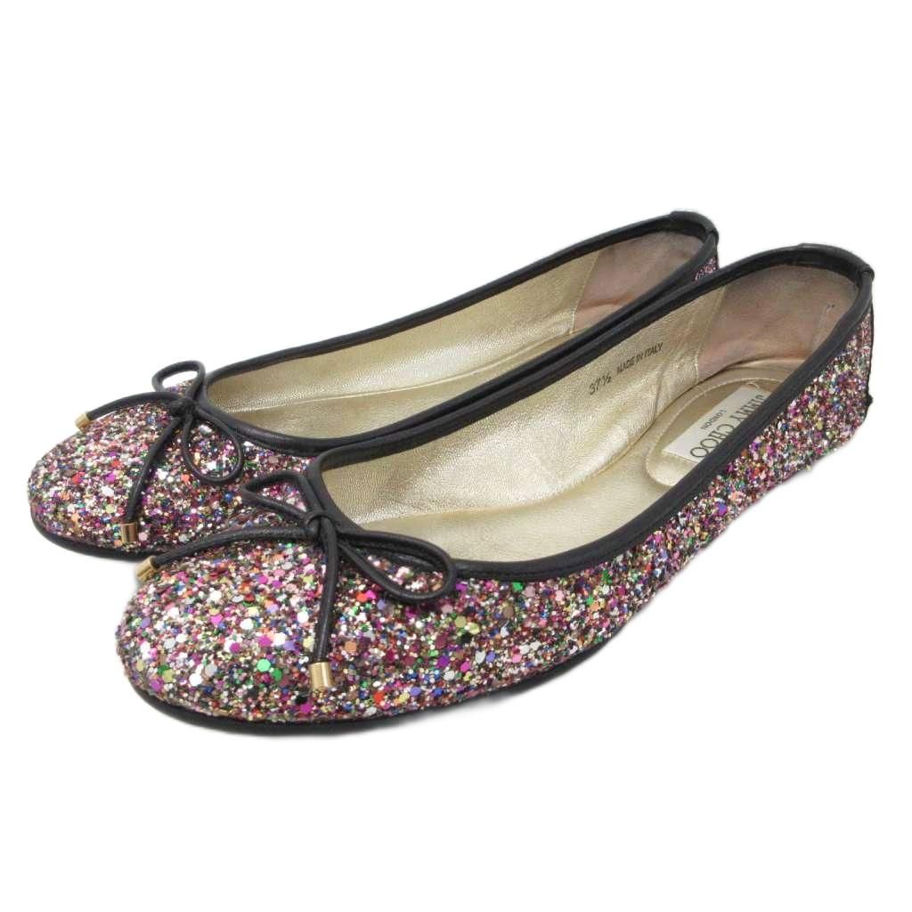 Jimmy Choo グリッターフラットシューズ Bing Pump Flat | Latte/シルバー グリッターレザー・フラット