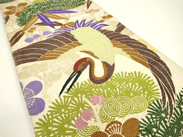 平和屋着物◎アンティーク 大正ロマン 丸帯 引き抜き帯 唐織 飛鶴文