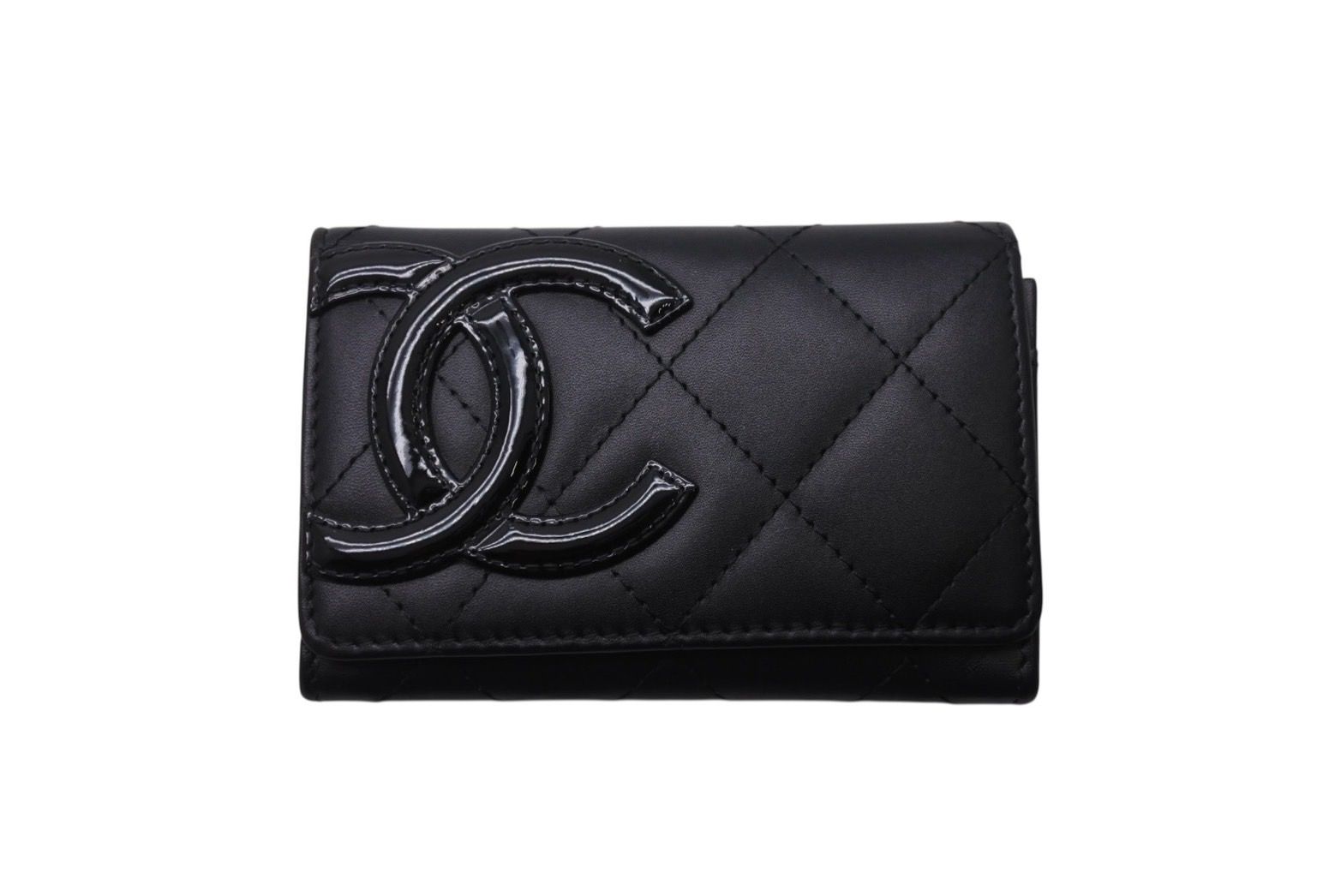 CHANEL シャネル カードケース カンボンライン 17番台 ココマーク レザー エナメル ブラック ピンク 4b002571