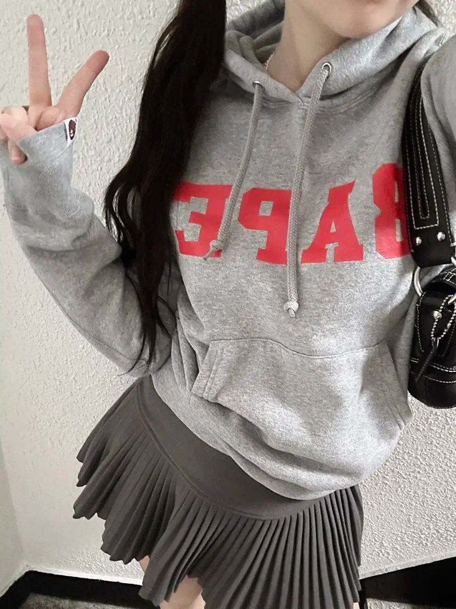 A BATHING APE アベイシングエイプ ビックロゴ メランジュグレー フード付きTシャツ