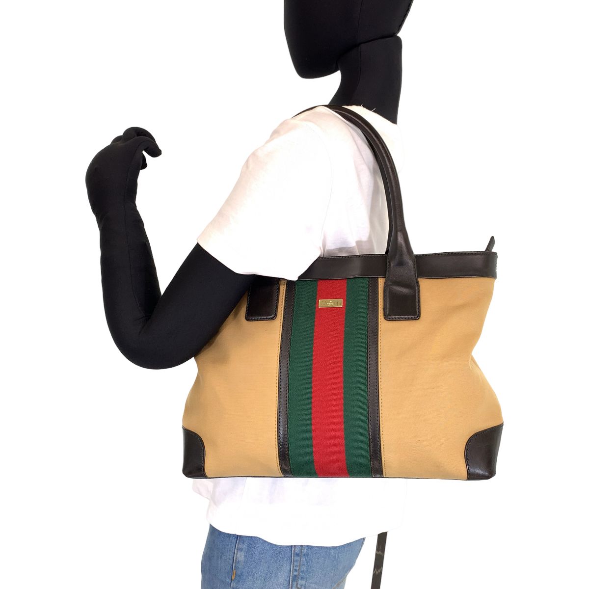 GUCCI グッチ シェリーライン ブラウン 茶 キャンバス レザー 002 1119 