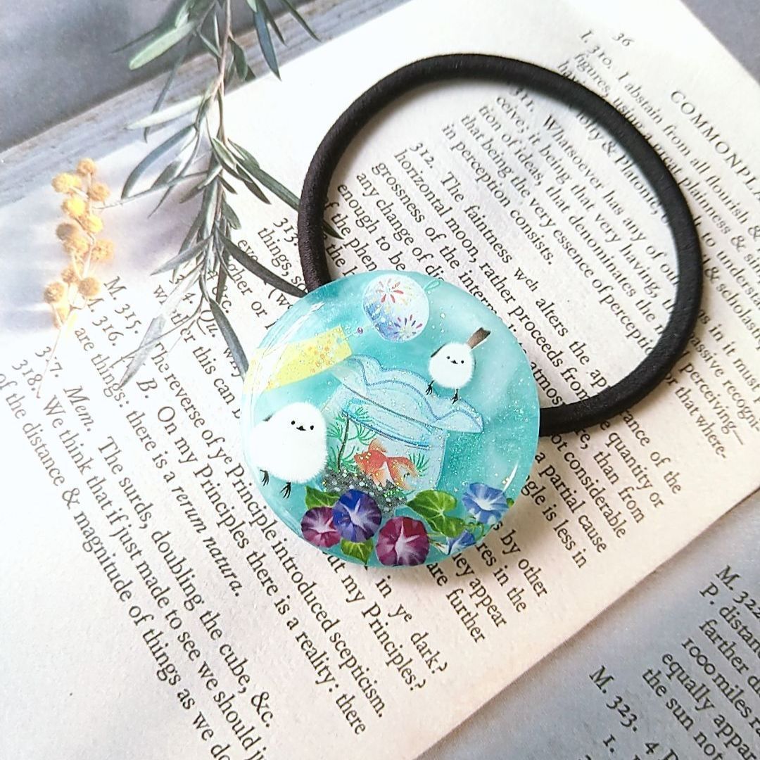 ひまわり畑 レジン ヘアゴム グリーン系ひまわり畑 ラウンドレジンヘアゴム