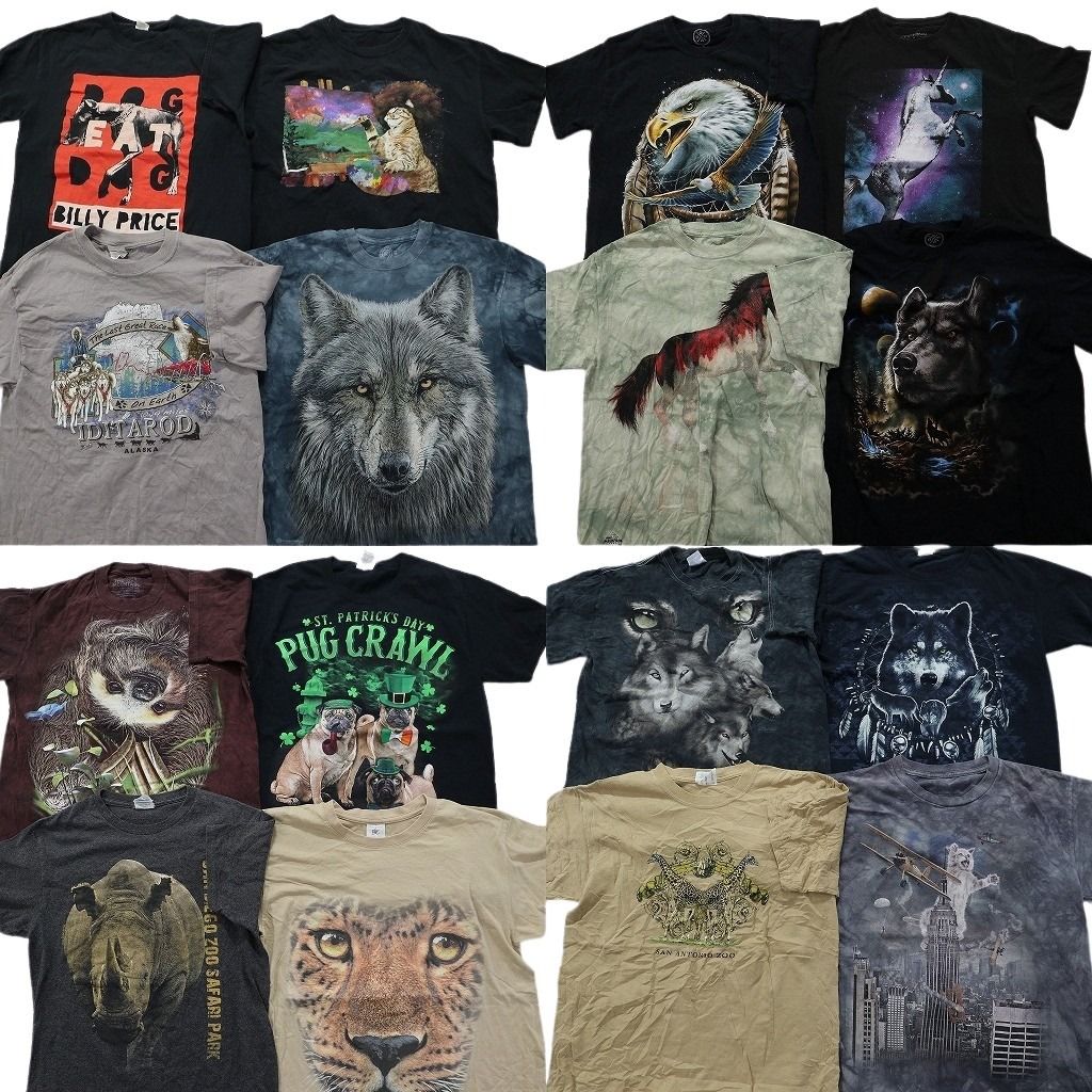 古着卸 アニマル 動物 半袖Tシャツ 16枚セット メンズ S |M ワシ ユニコーン ウマ イヌ オオカミ キリン 古着 NA2760