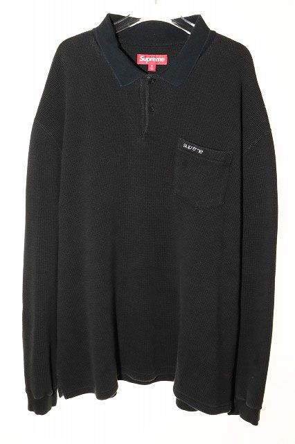 シュプリーム SUPREME 23AW THERMAL L/S POLO SHIRT BLACK XL サーマル ポロシャツ ロゴ 長袖 ブラック 【ブランド古着ベクトル】【中古】AA241005
