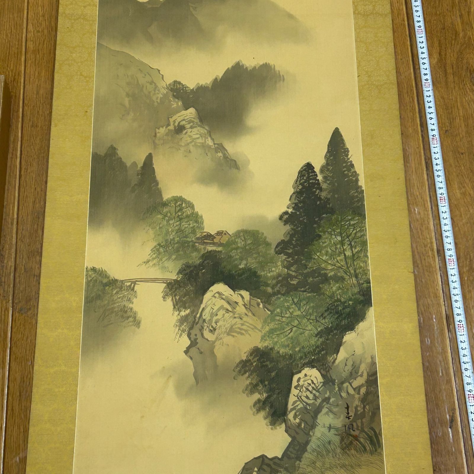 ②④ 中国？山水風景水墨画掛軸　署名捺印有り　作者不明　江戸時代？ 山水風景 水墨画 署名あり