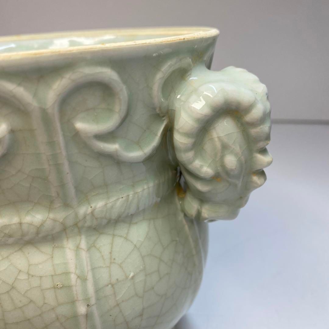 中国美術 青磁山羊耳壺 高さ16.5cm 東Y6-0415④