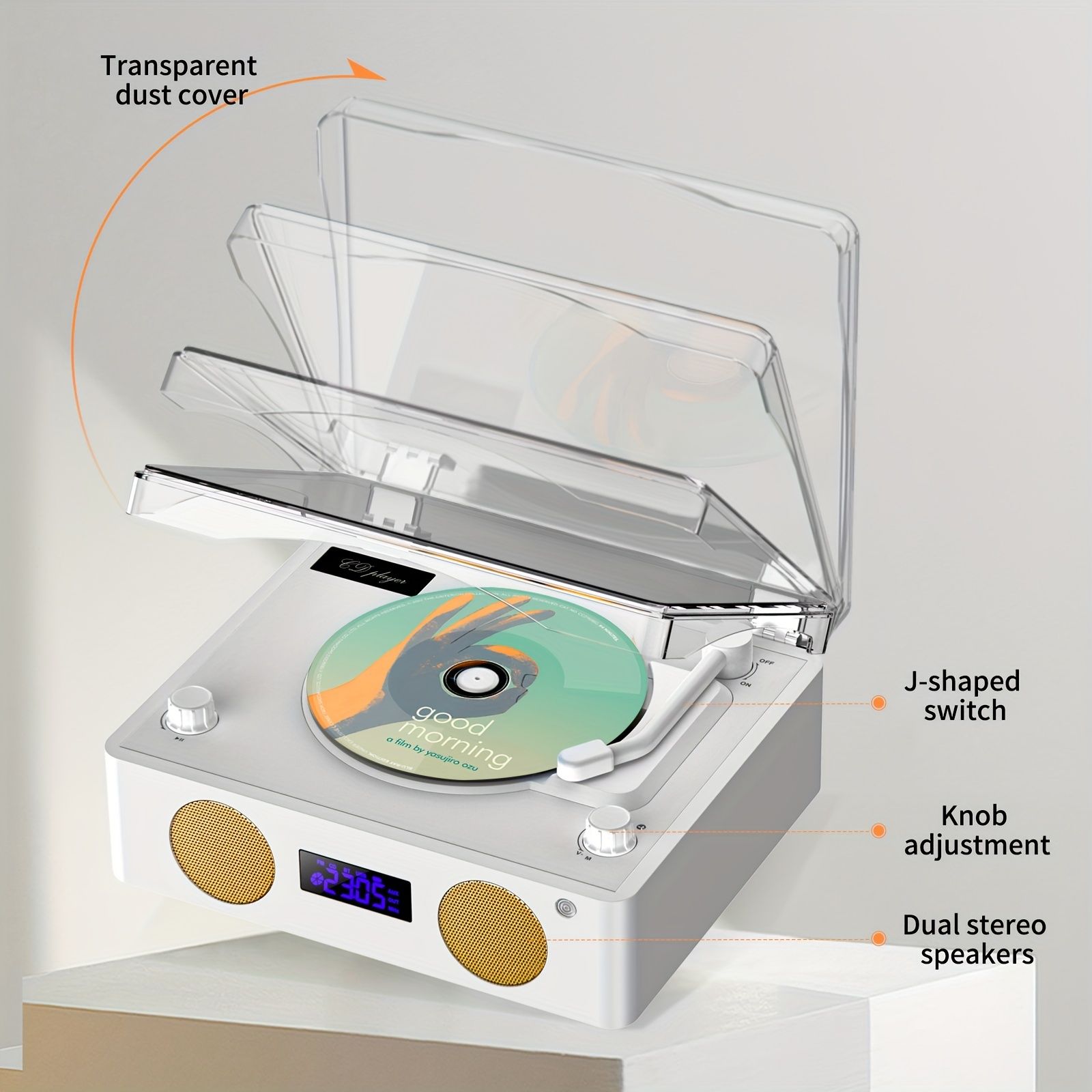 内蔵ステレオスピーカー付きポータブルワイヤレス5.0CDプレーヤー ハイファイサウンド アプリコントロール対応 CD|CD-R|CD-RW|MP3|WAV対応 USB＆バッテリー駆動 コンパクトデザインで自宅 オフィス 寝室 リビングルーム用オーディオ機器｜