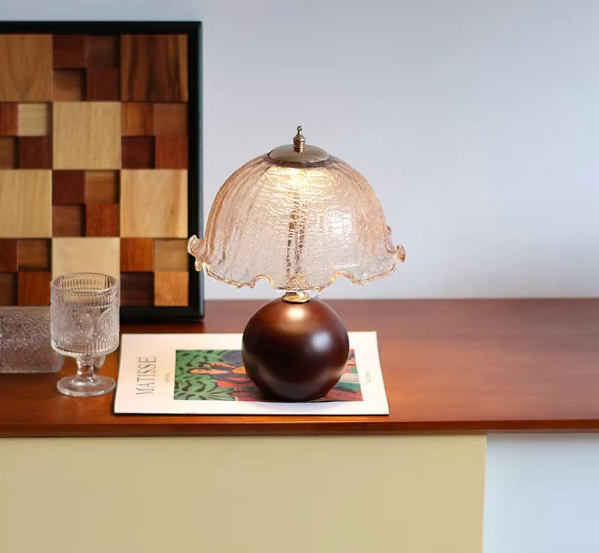 フランス風の中古キノコ型ランプ キノコ型ガレ風ランプ 藤モチーフ|いい