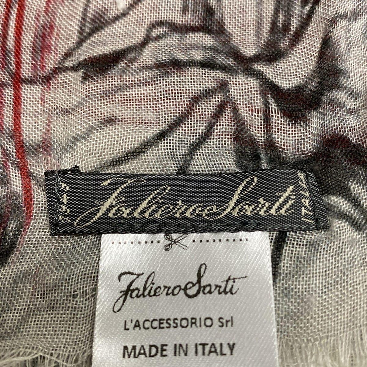 Falierosarti ファリエロサルティ ストール ショール - ライトグレー×レッド×黒 花柄 シルク