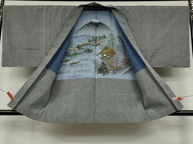 平和屋着物○男性 紬 アンサンブル 長襦袢セット 袷 霞文 正絹