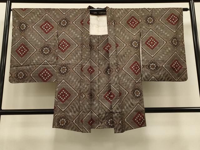 平和屋着物＃本場大島紬 龍郷絣 長羽織 7マルキ 菱吉祥花文 ロング丈