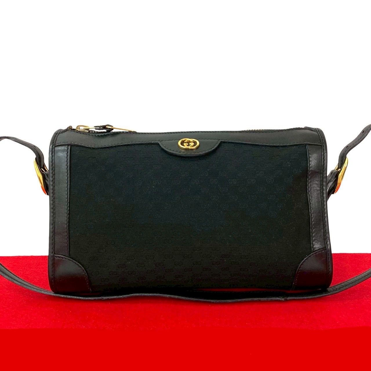 極 美品 GUCCI グッチ オールドグッチ マイクロ GG ロゴ 金具 レザー