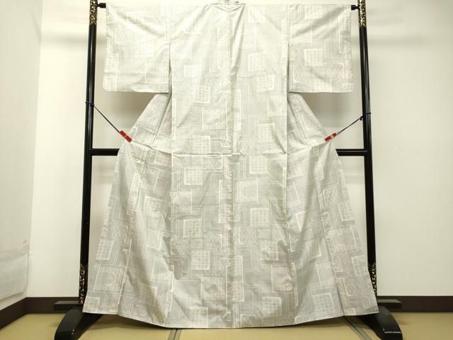 平和屋着物○本場縞大島紬 白大島 格子 正絹 逸品 AAAY1601np （平和屋  