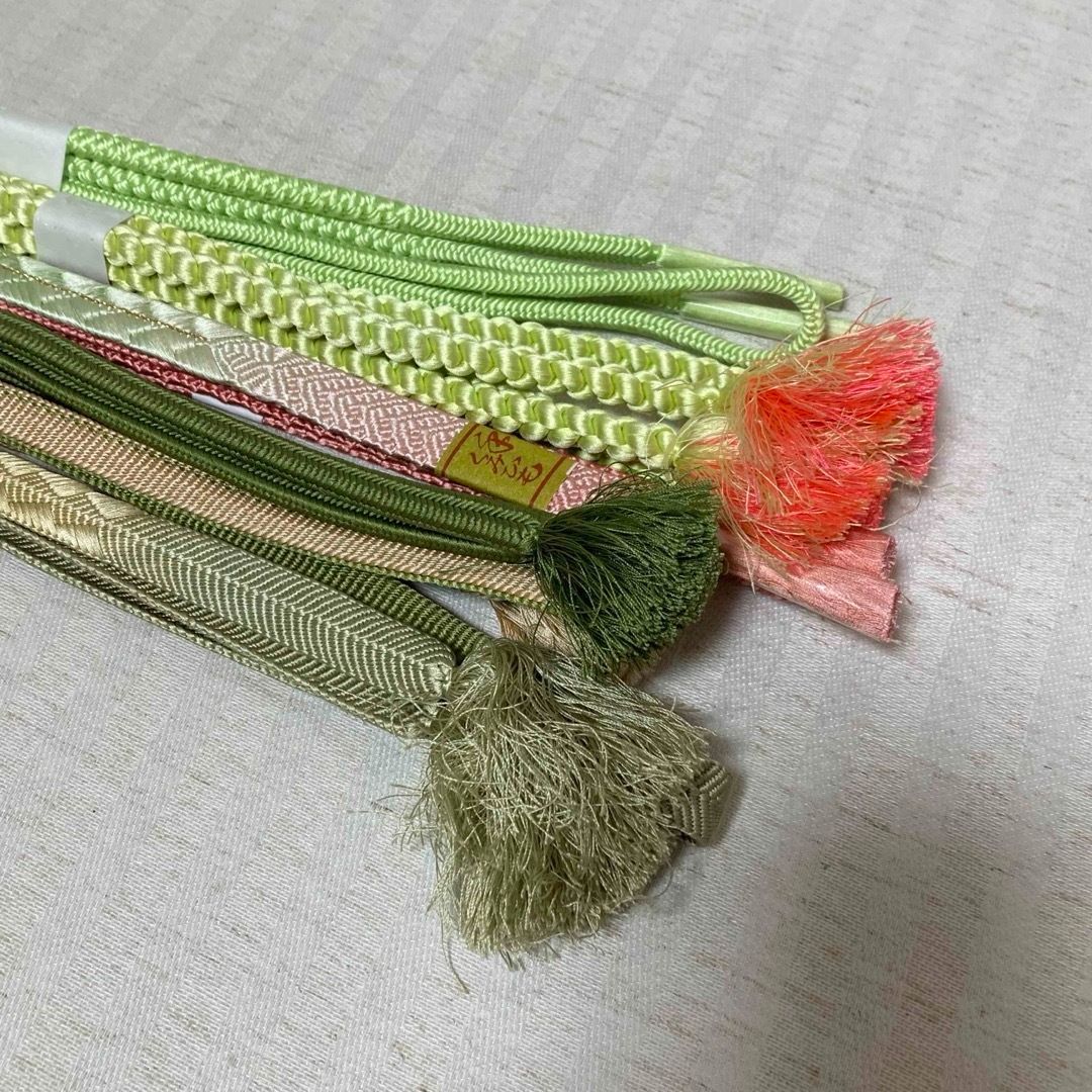 帯締め まとめ売り 6本 緑系 和装小物・リメイク・手芸 昭和