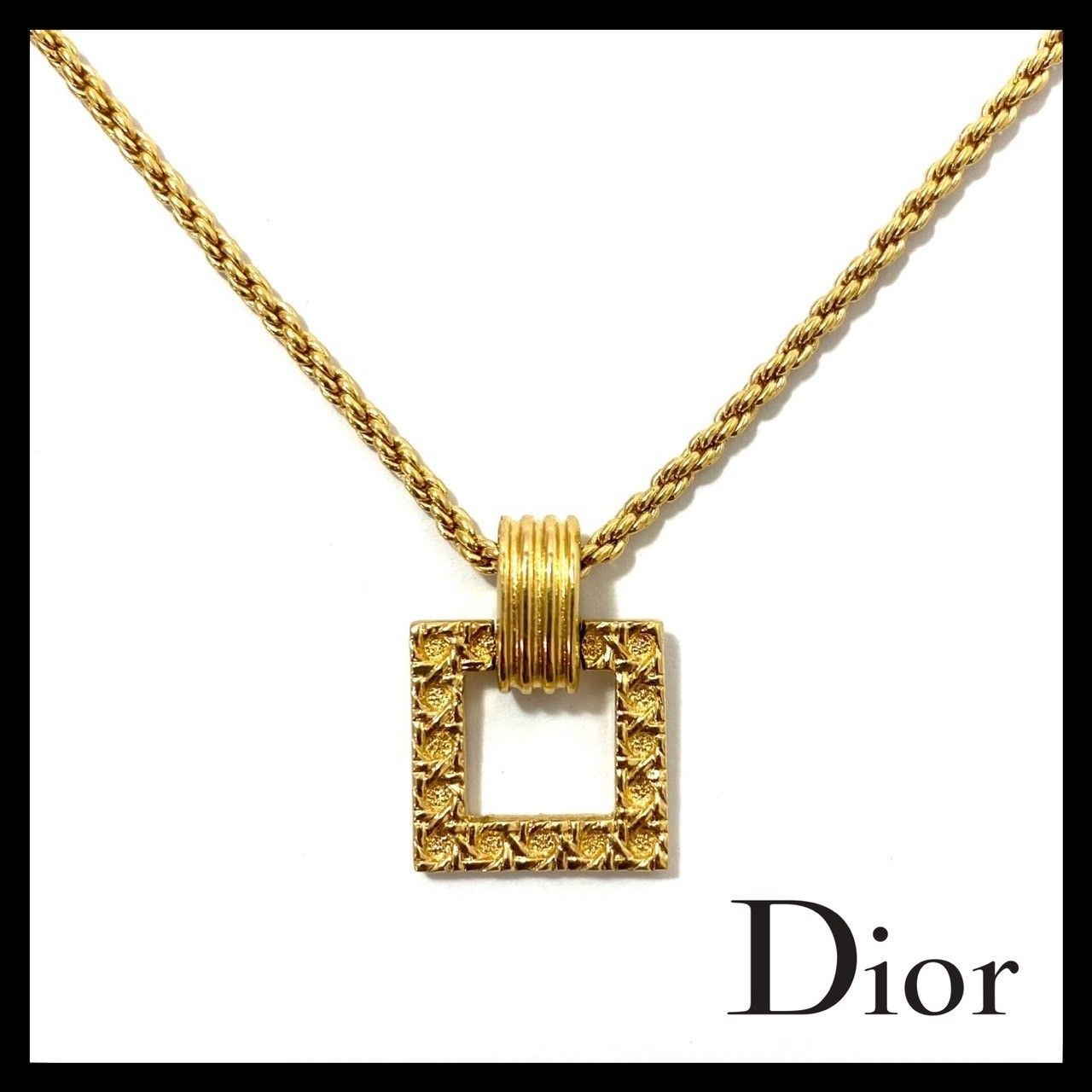 Y【Dior】スクエア ネックレス ゴールド/金 カラー ペンダント 