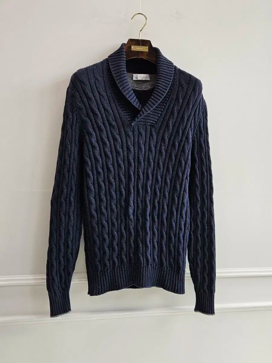 ブルネロ BRUNELLO CUCINELLI ブルネロクチネリ ネイビー ショール ケーブル セーター