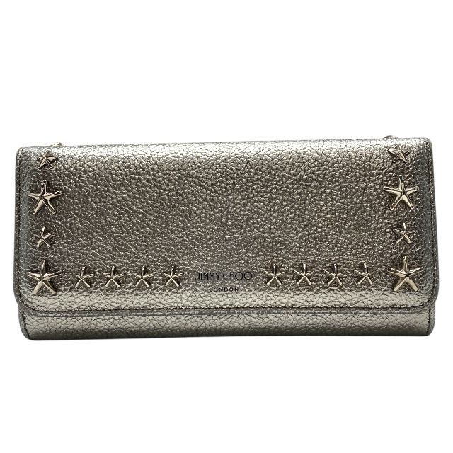 ジミーチュウ NINO 長財布 財布 ロングウォレット スタースタッズ 星 フラップ レザー メタリック シルバー メンズ レディース JIMMY CHOO