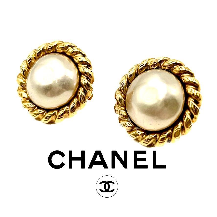 希少 美品☆CHANEL シャネル イヤリング パール フェイクパール 大粒 